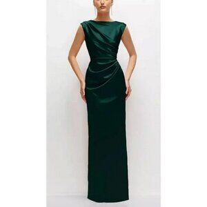 After Six Evergreen Ruched Cap Sleeve Crepe Trumpet Gown Size 6899